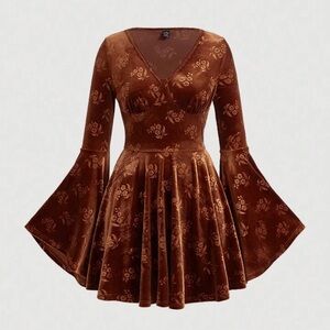 SHEIN Velvet Chocolate Bell sleeve Elegant Floral Dress